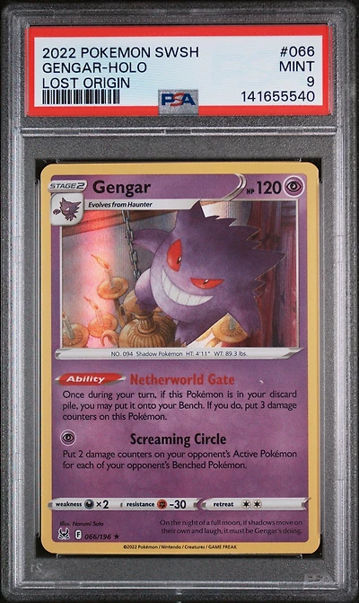 2022 Pokemon Sword & Shield Lost Origin 066 Gengar-holo PSA 9