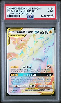 2019 Pokemon Sun & Moon Team Up 184 Full Art/pikachu & Zekrom Gx Secret PSA 9