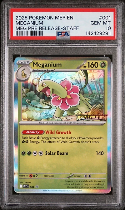2025 Pokemon Mep En-me Black Star Promo 001 Meganium Mega Evolution Prerelease-staff PSA 10