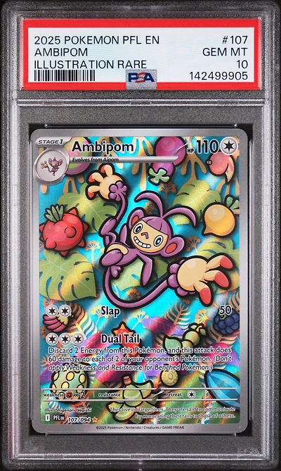 2025 Pokemon Pfl En-phantasmal Flames 107 Ambipom Illustration Rare PSA