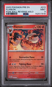 2025 Pokemon Pre En-prismatic Evolutions 013 Flareon Poke Ball Reverse Holo PSA 9