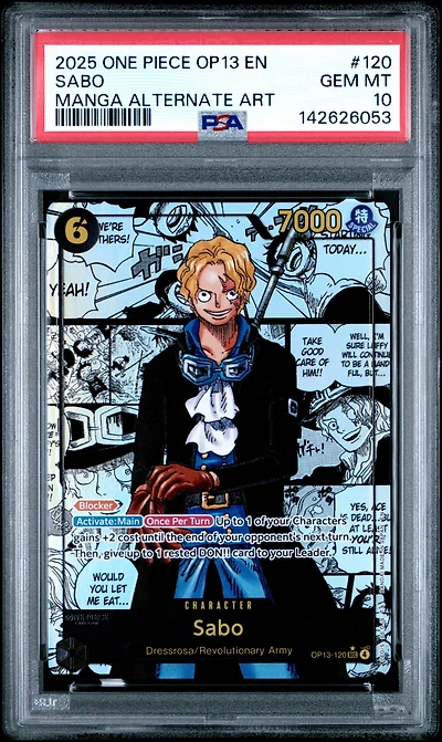 2025 One Piece Op13-carrying On His Will 120 Sabo Manga Alternate Art PSA 10