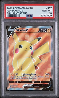 2022 Pokemon Sword & Shield Brilliant Stars 157 Full Art/pikachu V PSA