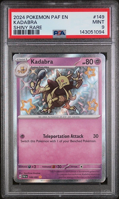 2024 Pokemon Paf En-paldean Fates 149 Kadabra Shiny Rare PSA 9
