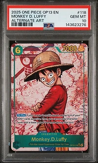 2025 One Piece Op13-carrying On His Will 118 Monkey D. Luffy Alternate Art PSA 10