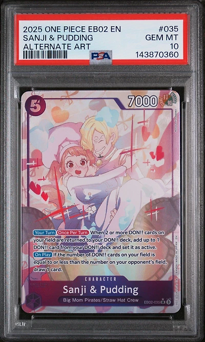 2025 One Piece Eb02-extra Booster -anime 25th Collection- 035 Sanji & Pudding Alternate Art PSA 10