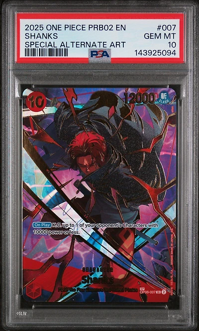 2025 One Piece Prb02-premium Booster -one Piece Card The Best- Vol.2 007 Shanks Special Alternate Art PSA 10