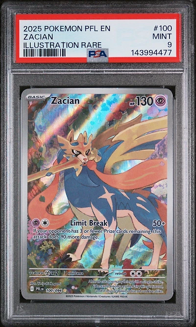 2025 Pokemon Pfl En-phantasmal Flames 100 Zacian Illustration Rare PSA