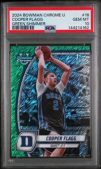 2024 Bowman Chrome University 16 Cooper Flagg Green Shimmer PSA 10