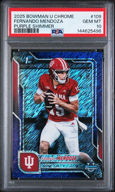 2025 Bowman University Chrome 109 Fernando Mendoza Purple Shimmer PSA 10