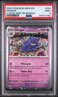 2025 Pokemon Promo 094 Gengar 4-pack Mini Tin Bundle PSA 9