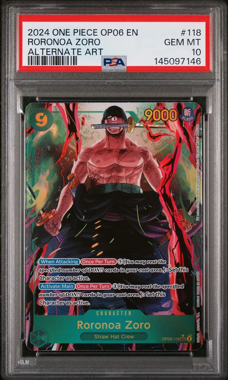 2024 One Piece Op06-wings Of The Captain 118 Roronoa Zoro Alternate Art PSA 10