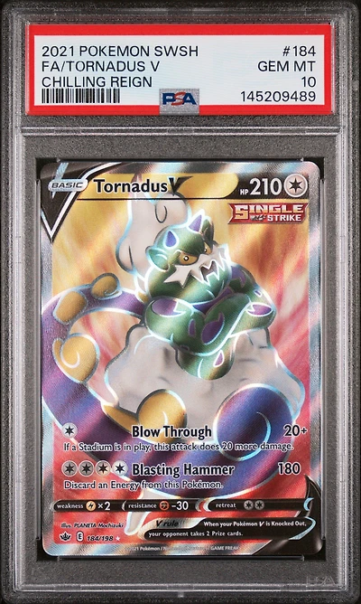 2021 Pokemon Sword & Shield Chilling Reign 184 Full Art/tornadus V PSA 10