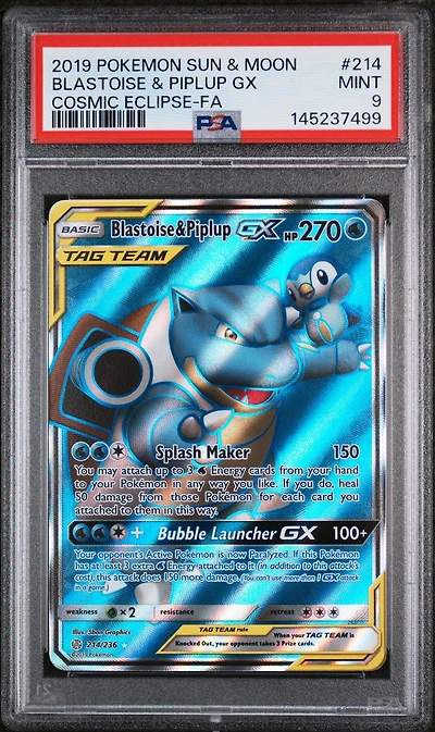 2019 Pokemon Sun & Moon Cosmic Eclipse Full Art/blastoise & Piplup Gx PSA