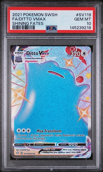 2021 Pokemon Sword & Shield Shining Fates Sv119 Full Art/ditto Vmax PSA 10