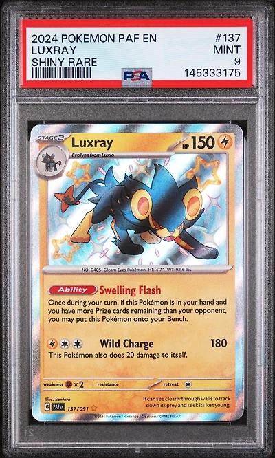 2024 Pokemon Paf En-paldean Fates 137 Luxray Shiny Rare PSA 9