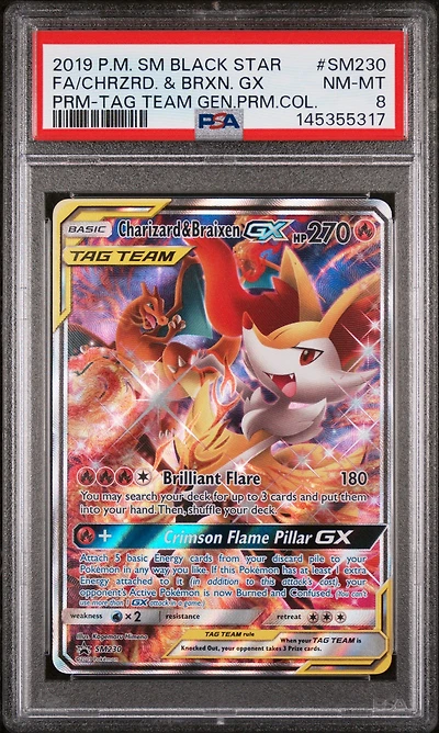 2019 Pokemon Sm Black Star Promo Sm230 Full Art/charizard & Braixen Gx Tag Team Generations Premium Collection PSA