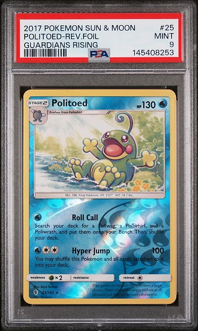 2017 Pokemon Sun & Moon Guardians Rising 25 Politoed-reverse Foil PSA 9