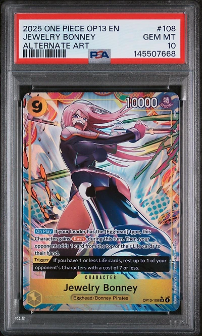 2025 One Piece Op13-carrying On His Will Jewelry Bonney Alternate Art PSA 10