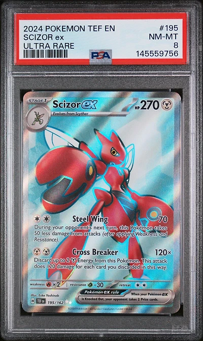 2024 Pokemon Tef En-temporal Forces 195 Scizor Ex Ultra Rare PSA 8