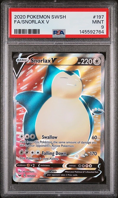 2020 Pokemon Sword & Shield 197 Full Art/snorlax V PSA 9
