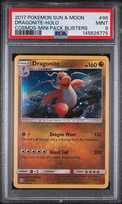 2017 Pokemon Sun & Moon 96 Dragonite-holo Cosmos-mini Pack Blisters PSA 9