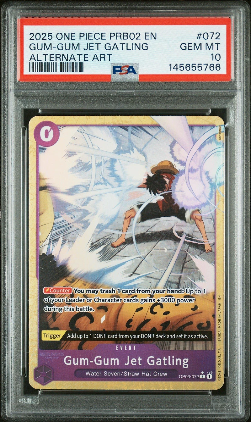 2025 One Piece Prb02-premium Booster -one Piece Card The Best- Vol.2 072 Gum-gum Jet Gatling Alternate Art PSA 10