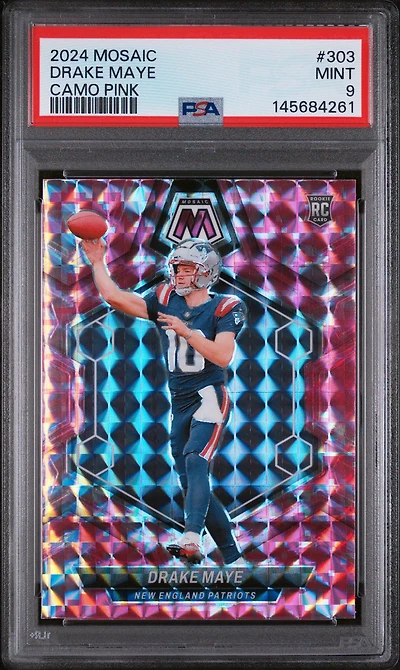 2024 Panini Mosaic 303 Drake Maye Camo Pink PSA 9