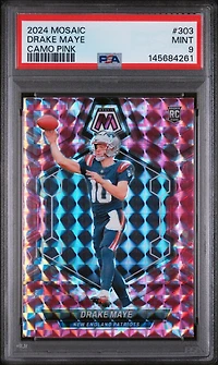 2024 Panini Mosaic 303 Drake Maye Camo Pink PSA 9