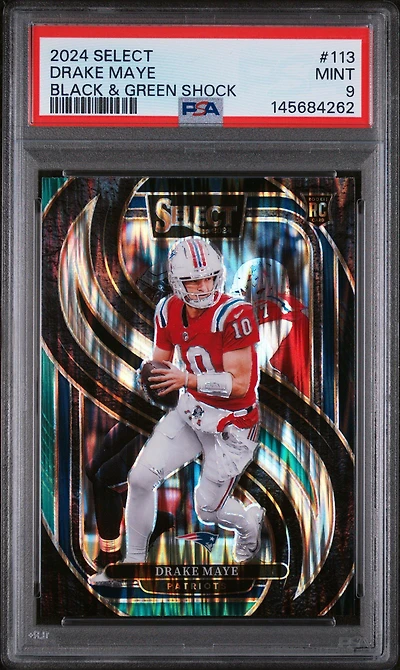2024 Panini Select 113 Drake Maye Black & Green Shock PSA 9