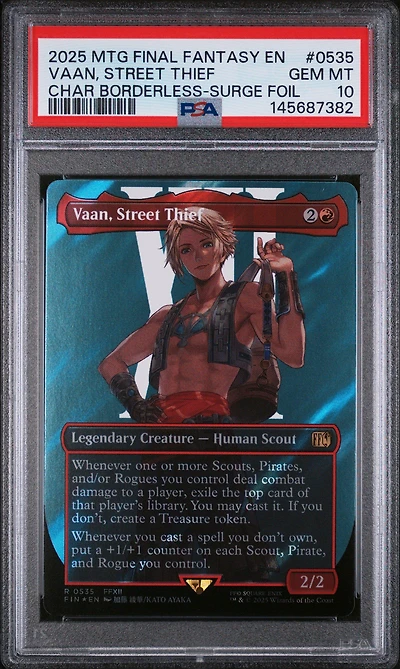 2025 Magic The Gathering Final Fantasy 0535 Vaan, Street Thief Character Borderless-surge Foil PSA 10