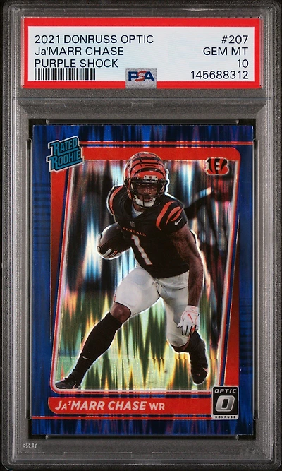 2021 Panini Donruss Optic 207 Ja'marr Chase Purple Shock PSA 10