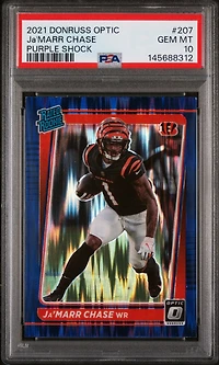 2021 Panini Donruss Optic 207 Ja'marr Chase Purple Shock PSA 10