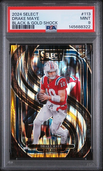2024 Panini Select 113 Drake Maye Black & Gold Shock PSA 9