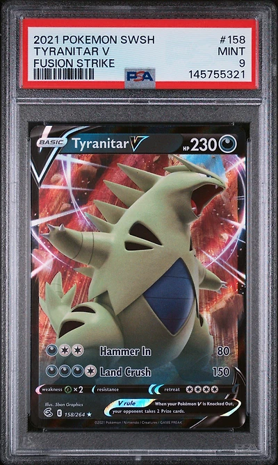 2021 Pokemon Sword & Shield Fusion Strike 158 Tyranitar V PSA 9