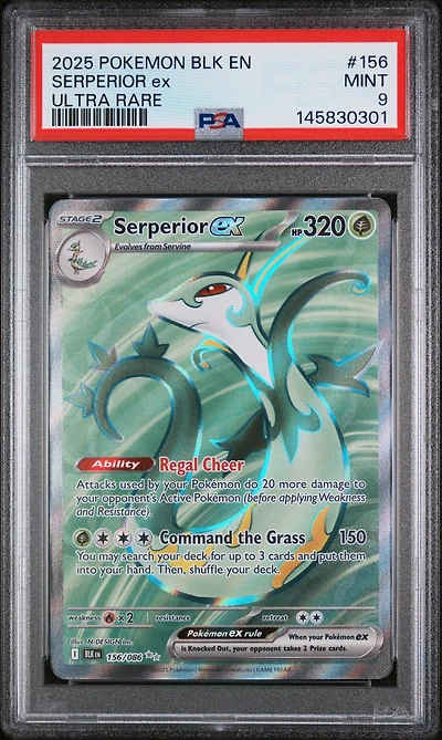 2025 Pokemon Blk En-black Bolt 156 Serperior Ex Ultra Rare PSA 9