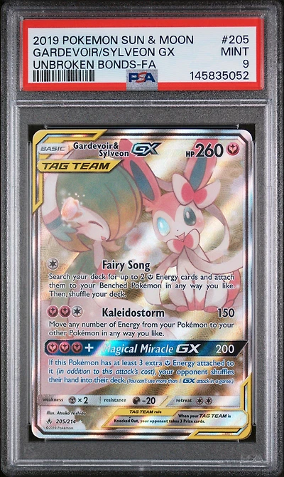 2019 Pokemon Sun & Moon Unbroken Bonds 205 Full Art/gardevoir & Sylveon Gx PSA