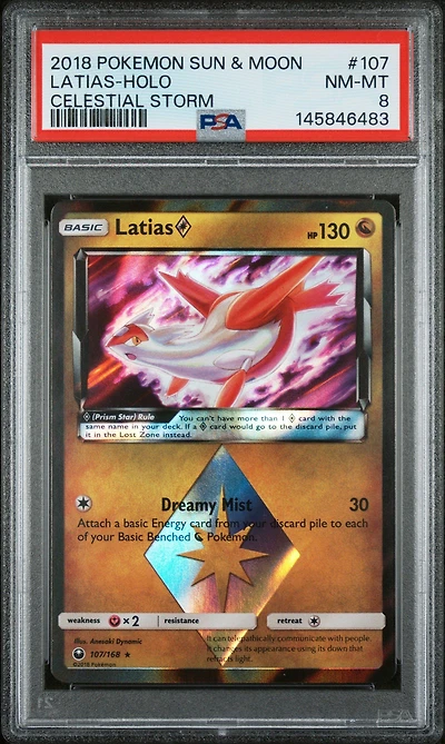2018 Pokemon Sun & Moon Celestial Storm 107 Latias-holo PSA 8