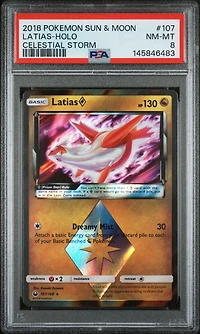 2018 Pokemon Sun & Moon Celestial Storm 107 Latias-holo PSA 8