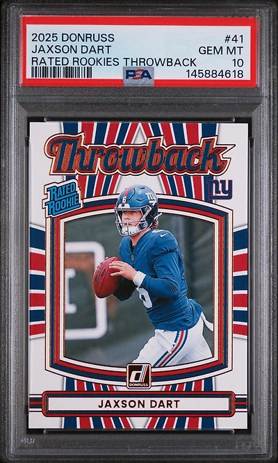 2025 Panini Donruss Rated Rookies Throwback 41 Jaxson Dart PSA 10