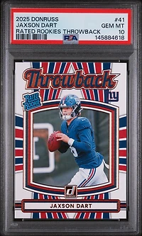 2025 Panini Donruss Rated Rookies Throwback 41 Jaxson Dart PSA 10