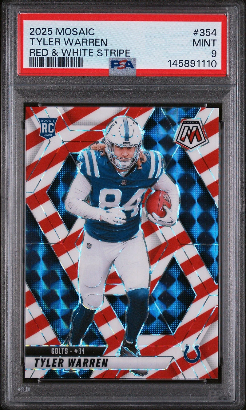 2025 Panini Mosaic 354 Tyler Warren Red & White Stripe PSA 9
