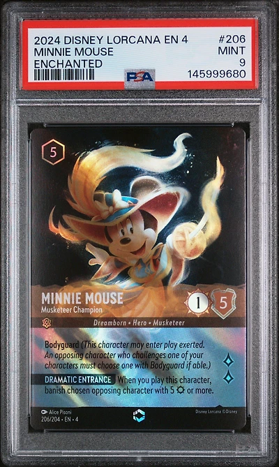 2024 Disney Lorcana En 4-ursula's Return 206 Minnie Mouse - Musketeer Champion Enchanted PSA 9