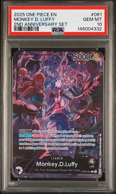 2025 One Piece English Version 2nd Anniversary Set 061 Monkey D. Luffy PSA 10