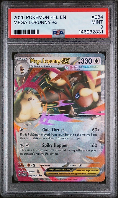 2025 Pokemon Pfl En-phantasmal Flames 084 Mega Lopunny Ex PSA 9