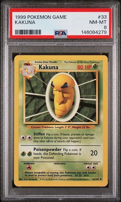 1999 Pokemon Game 33 Kakuna PSA 8