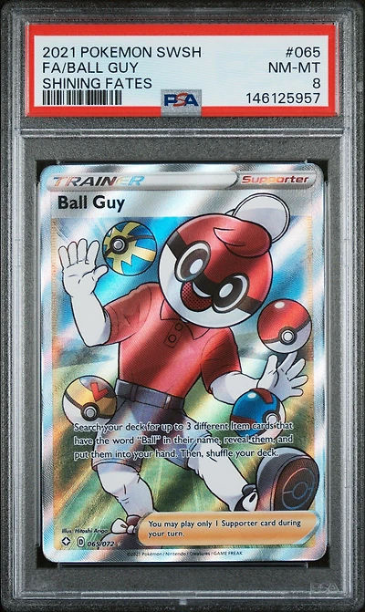 2021 Pokemon Sword & Shield Shining Fates 065 Full Art/ball Guy PSA 8