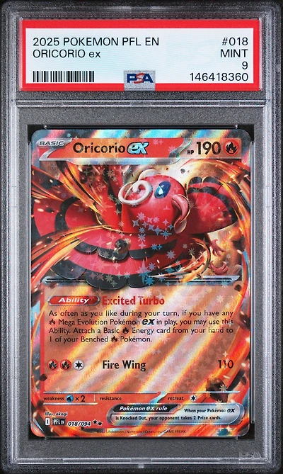2025 Pokemon Pfl En-phantasmal Flames 018 Oricorio Ex PSA 9