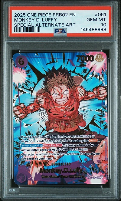 2025 One Piece Prb02-premium Booster -one Piece Card The Best- Vol.2 061 Monkey D. Luffy Special Alternate Art PSA 10
