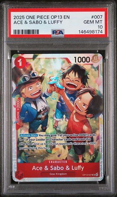 2025 One Piece Op13-carrying On His Will 007 Ace & Sabo & Luffy PSA 10